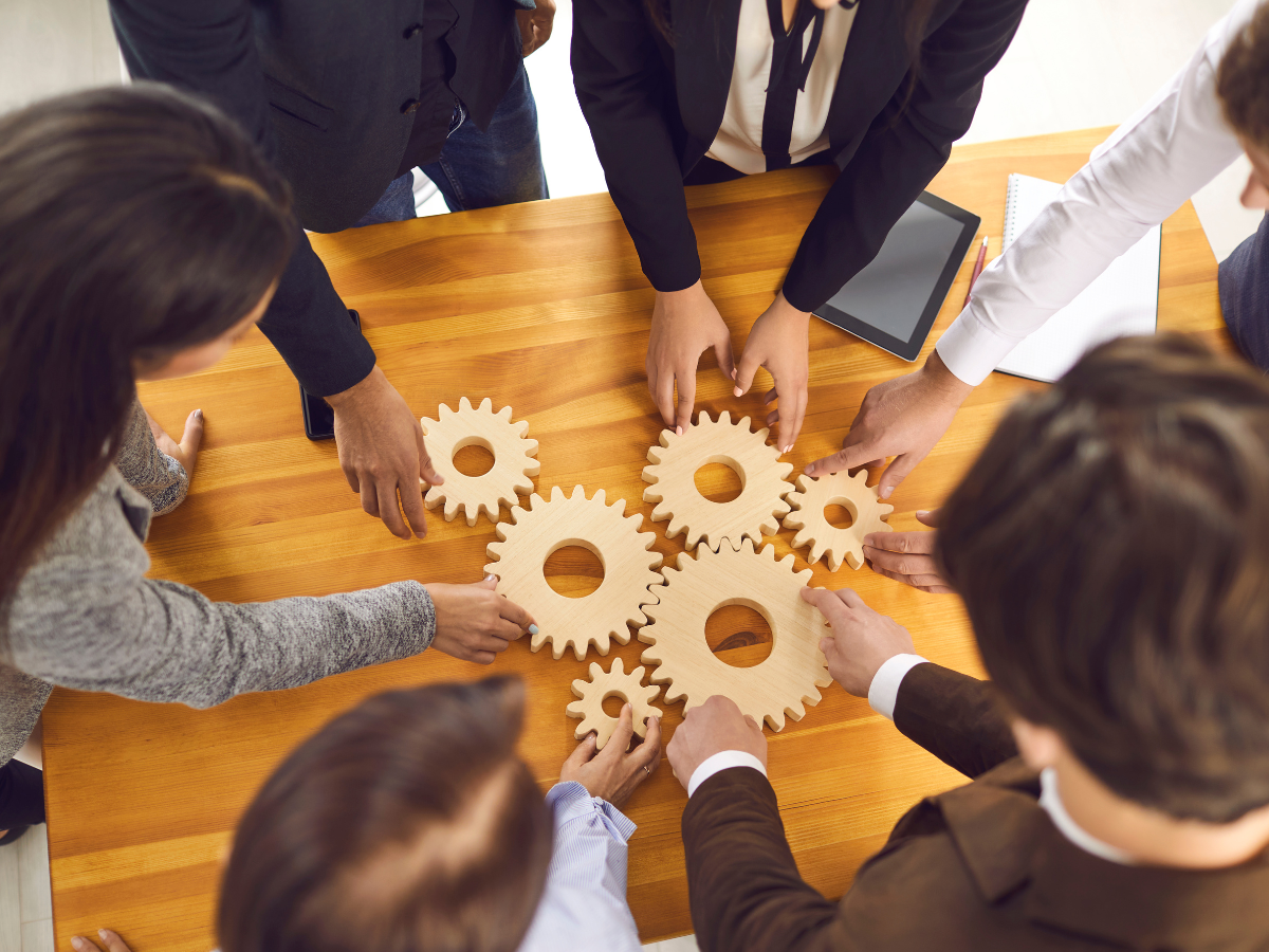 Teamwork concept with connecting gears