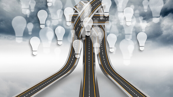 Roads converging into innovative ideas